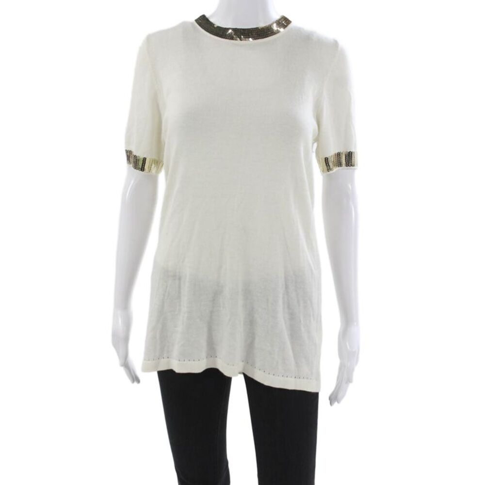 Duffield Lane Womens Pullover White Viscose Short Sleeve Round Neck Size L